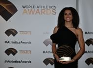 Sydney McLaughlin-Levrone wins the Women's Track Athlete of the Year trophy after the World Athletics Awards 2024 ceremony (Photo by Mustafa Yalcin/Anadolu via Getty Images)